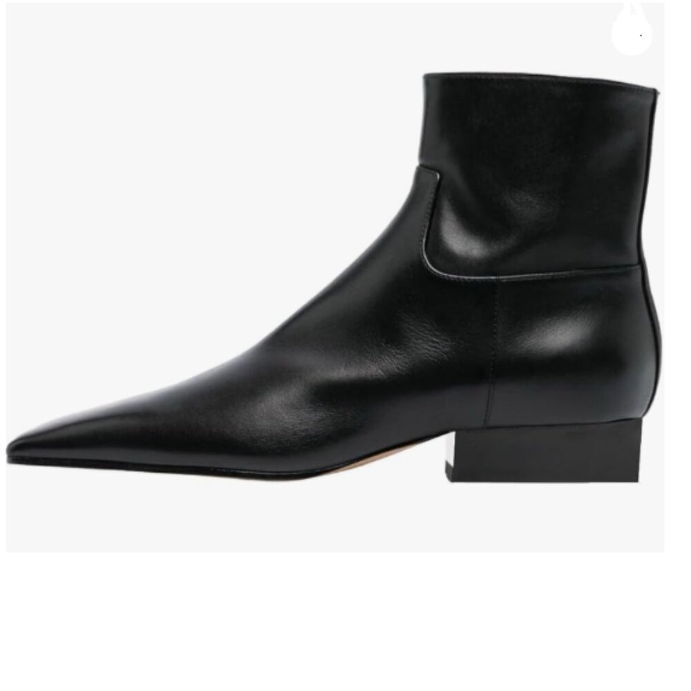 Black Square Toe Ankle Booties Comfy Chunky Low Heel Short Boot Side Zipper Shoe